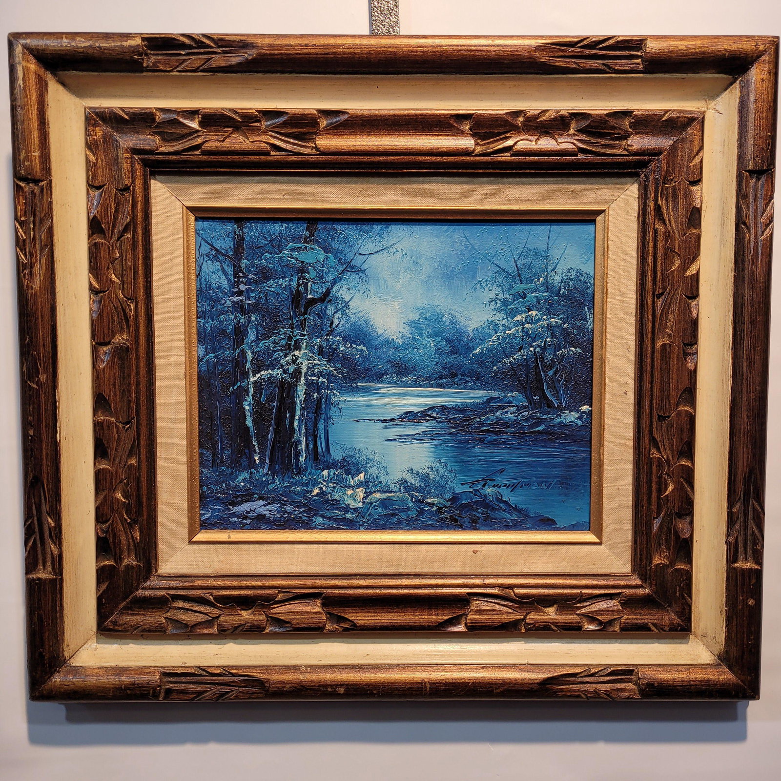 Nightime Winter River Oil Painting - Unknown (1 of 12)