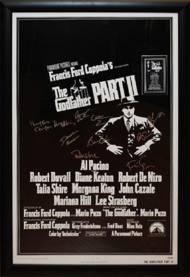 Godfather ll - Signed Movie Poster: Signed by Al Pacino, Robert DeNiro, Diane Keaton, James Caan, Talia Shire, Robert Duvall, Harry Dean Stanton, Dominic Chianese, Lee Strasberg, Bruno Kirby and Francis Ford Coppola High gloss stock pap