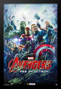 The Avengers - Age of Ultron - Signed Movie Poster: Signed by Robert Downey Jr, Chris Evans, Chris Hemsworth, Mark Ruffalo, Jeremy Renner, Scarlett Johannson, James Spader, Samuel L Jackson, Aaron Taylor Johnson, Elizabeth Olsen, Cobie Smulders, Paul B