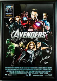 The Avengers - Signed Movie Poster: Signed by Robert Downey Jr, Chris Evans, Mark Ruffalo, Chris Hemsworth, Scarlett Johansson, Jeremy Renner, Tom Hiddleston, Clark Gregg, Cobie Smulders, Stellan Skarsgard, Samuel L Jackson, Joss Whedon