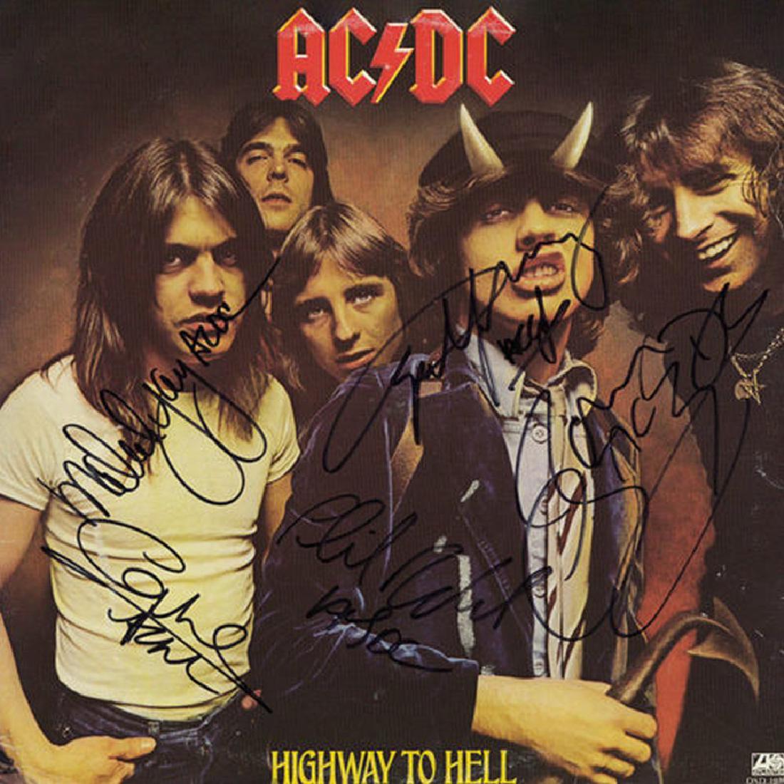 AC/DC Band Signed Highway To Hell Album: Signed by Bon Scott, Angus Young, Malcolm Young, Cliff Williams and Phil Rudd