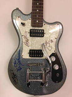 The Beatles Signed Silver Guitar: Signed by George Harrison, Paul McCartney, John Lennon and Ringo Starr