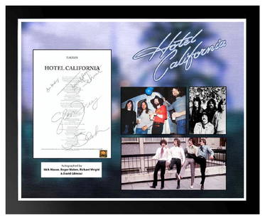 Eagles Hotel California Signed Lyrics: Signed by Glen Frey, Don Henley, Joe Walsh, Don Felder, Timothy Schmidt