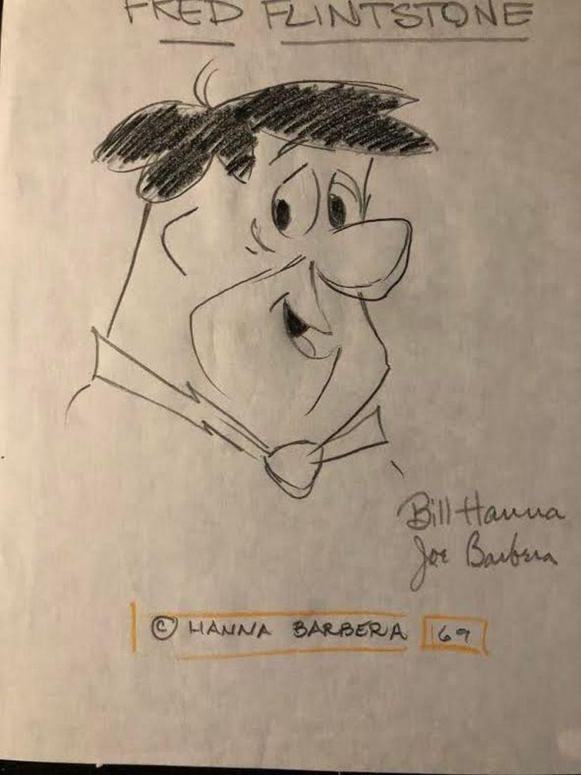 Fred Flintstone Sketch Signed by Hanna & Barbera (1 of 1)