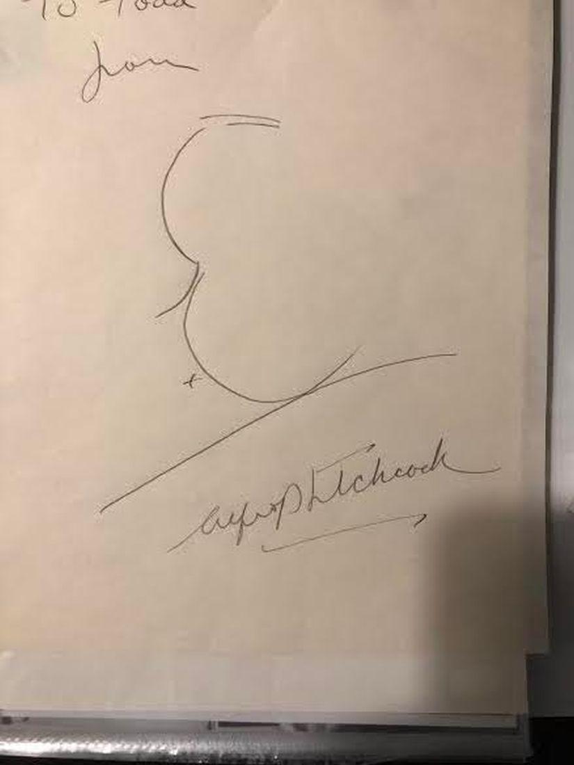 Alfred Hitchcock Signed and Drawn Self-Portrait (1 of 1)