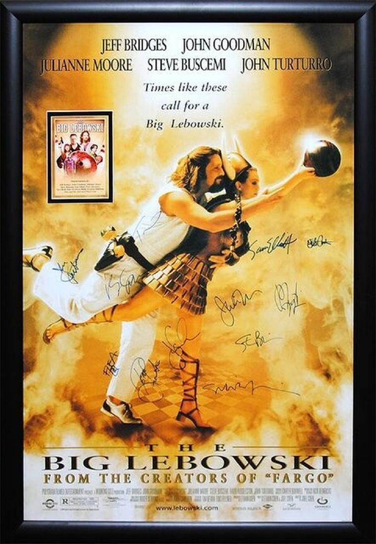 Big Lebowski - Signed Movie Poster: Unframed. Signed by Jeff Bridges, John Goodman, Philip Seymour Hoffman, Julianne Moore, Steve Buscemi, John Turturro, Flea, Sam Elliott, Tara Reid, Peter Stormare, Mark Pelligrino, and writer-director
