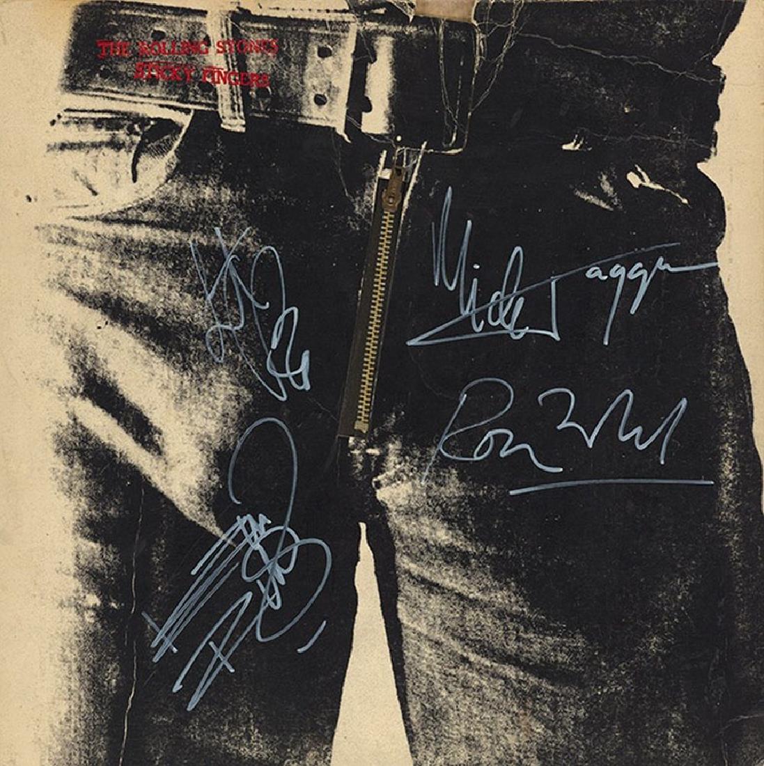 Rolling Stones Signed "Sticky Fingers" Album: Signed by Mick Jagger, Keith Richards, Ronnie Wood, and Charlie Watts