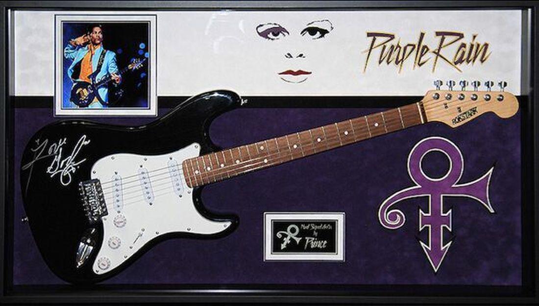 Prince Signed and Framed Guitar: Signed by Prince