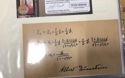 Albert Einstein Signed & Handwritten Equations Card: Signed and written by Albert Einstein