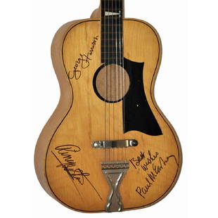 McCartney, Harrison and Starr Signed Superior Acoustic: Signed by Paul McCartney, George Harrison and Ringo Starr. 1940-1950's Vintage Superior Blonde Acoustic