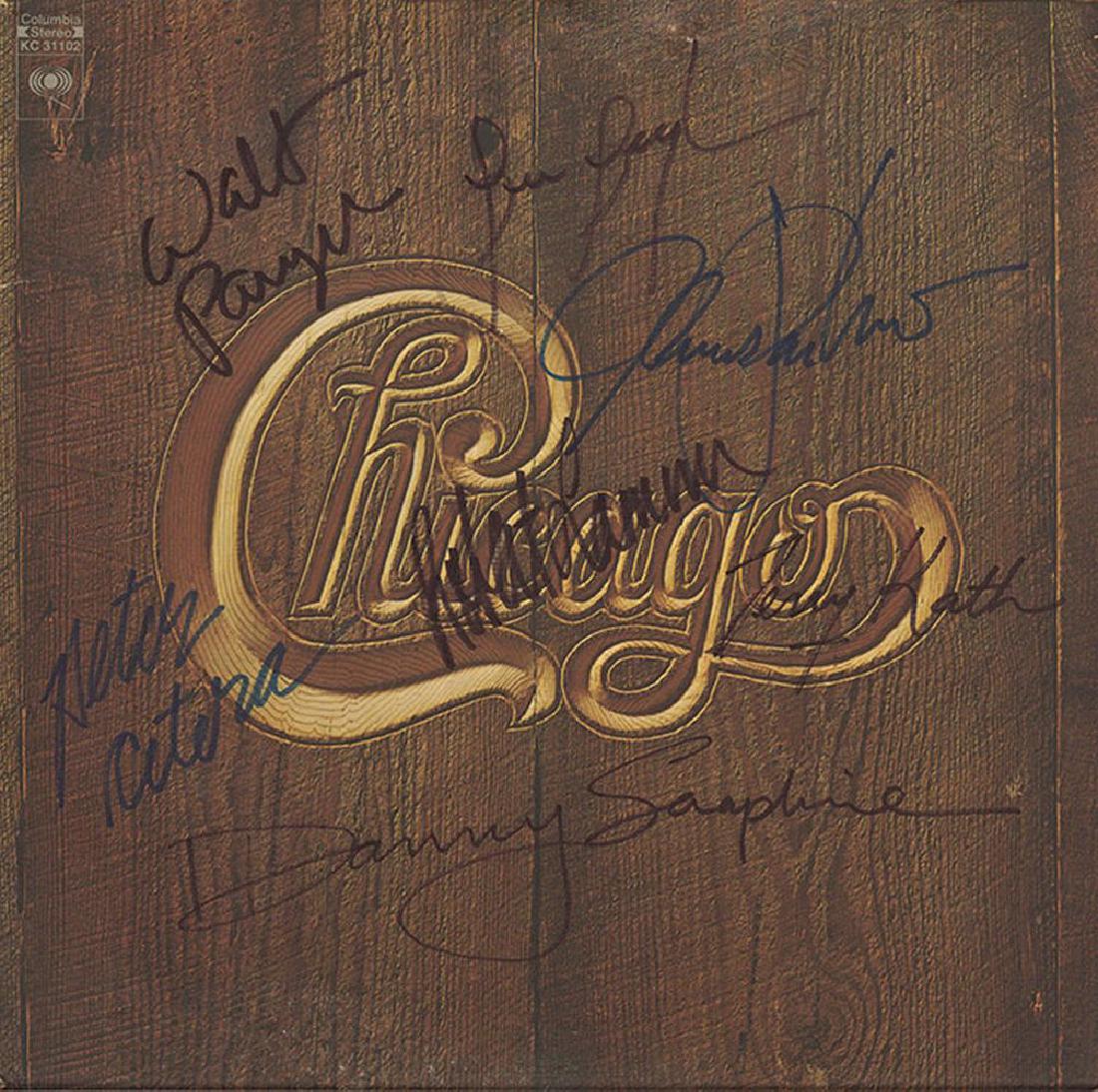 Chicago Band Signed Chicago V Album: Signed by Peter Cetera, Robert Lamm, Terry Kath, Walt Parazaider, Lee Loughnane, James Pankow, and Danny Seraphine