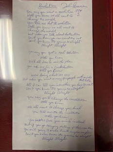 John Lennon Signed and Handwritten Revolution Lyrics: Signed and handwritten by John Lennon