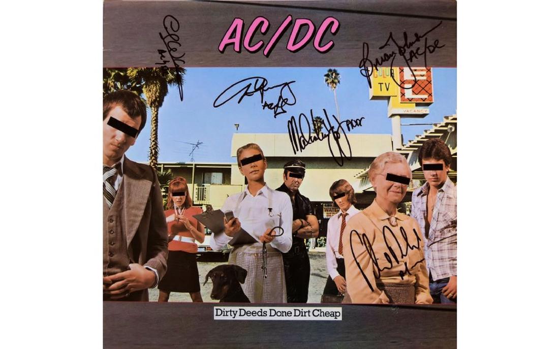 AC/DC Signed Dirty Deeds Done Dirt Cheap Album: Signed by Brian Johnson, Phil Rudd, Cliff Williams, Angus Young & Malcolm Young
