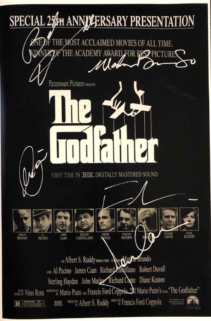 The Godfather 25th Anniversary Cast Signed Mini Poster: Mini poster signed by Marlon Brando, Robert Duvall, Al Pacino, Franci Ford Coppola and James Caan