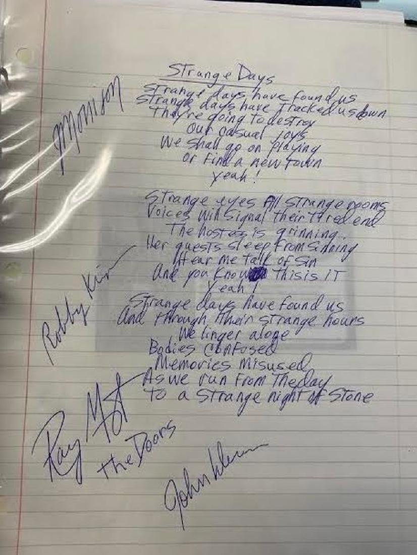 The Doors Signed Strange Days Lyrics W Handwriting