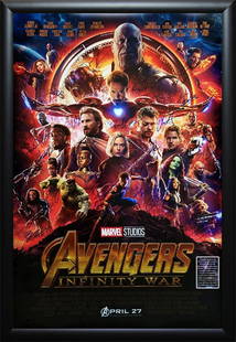 Avengers Infinity War Signed Thanos Poster: Autographed by Robert Downey Jr., Chris Evans, Chadwick Boseman, Chris Hemsworth, Elizabeth Olsen, Sebastian Stan, Karen Gillan, Scarlett Johansson, Tom Hiddleston, Benedict Cumberbatch, Tom Holland,