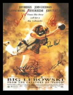 The Big Lebowski Signed Movie Poster: The Big Lebowski, hand signed by Jeff Bridges John Goodman Julianne Moore Steve Buscemi, Philip Seymour Hoffman & Tara Reid