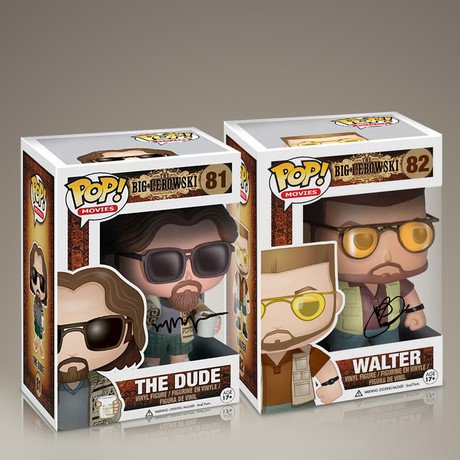 The Big Lebowski Cast Signed Funko Pop Set: Signed by Jeff Bridges and John Goodman
