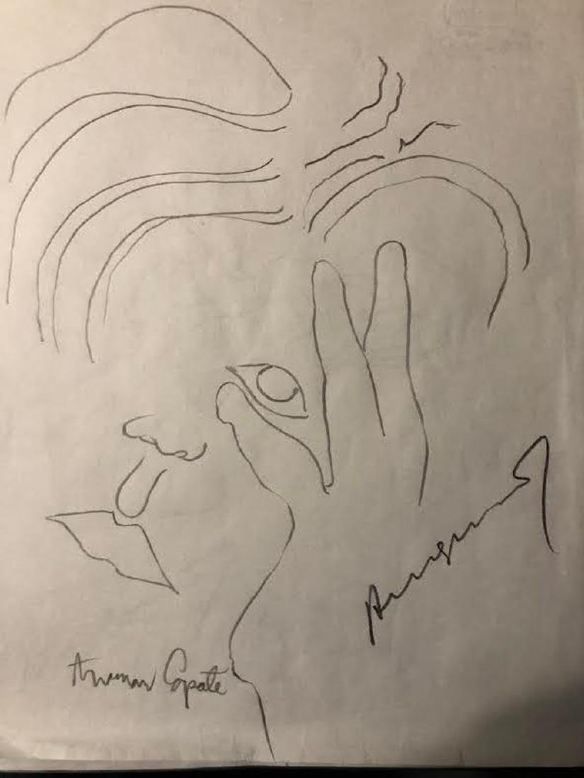 Andy Warhol Signed and Drawn Truman Capote Sketch (1 of 1)