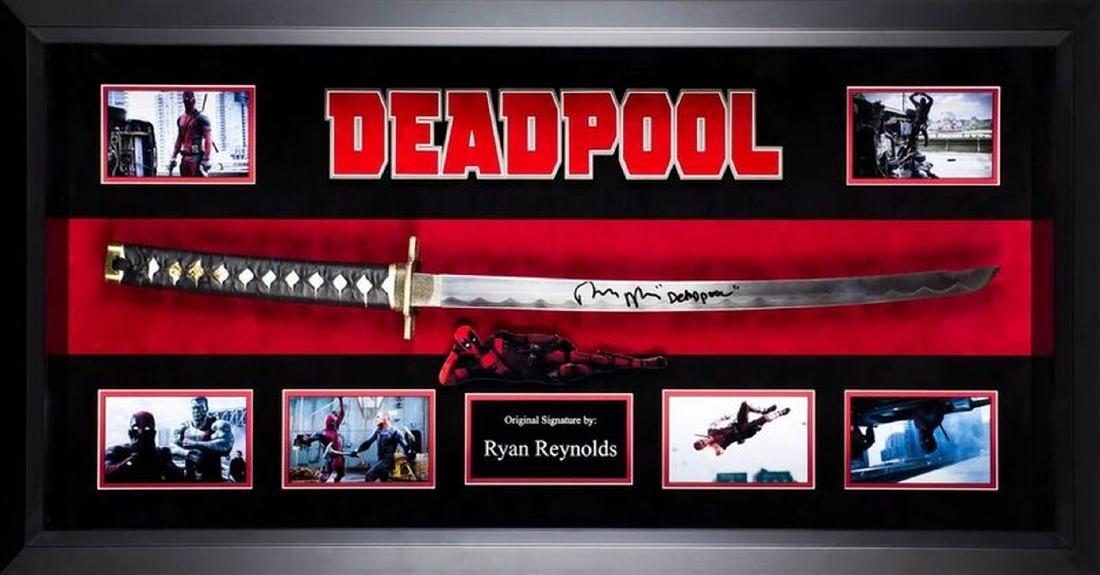 Deadpool Sword-signed collage.: Signed by Ryan Reynolds