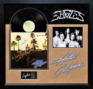 Eagles Signed Framed Hotel California Album: Signed by Don Henley, Glenn Frey, Don Felder, Joe Walsh, and Timothy B Schmit