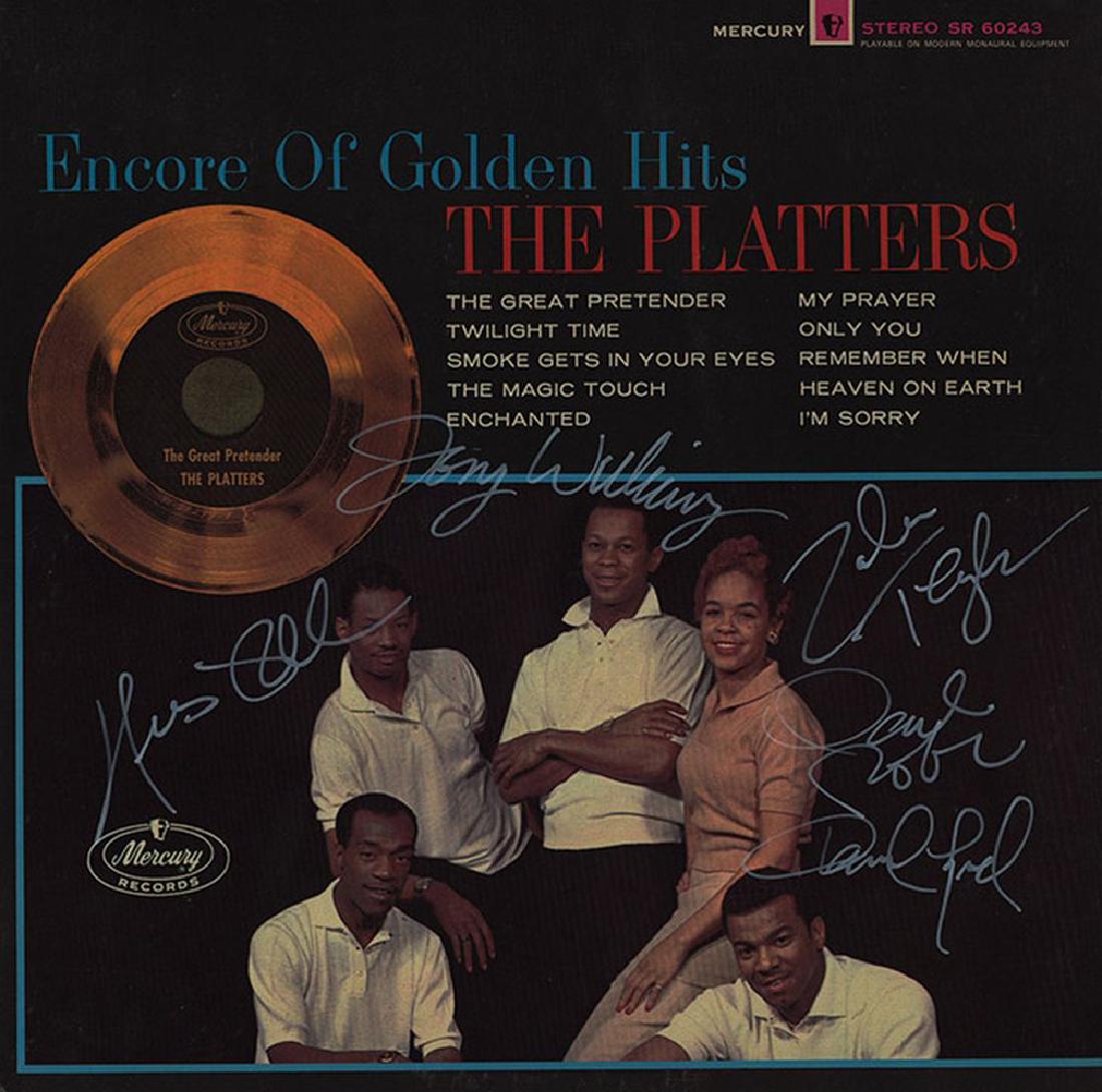 The Platters Band Signed Encore Of Golden Hits Album: Signed by Tony Williams, Zola Taylor, Herb Reed, David Lynch, and Paul Robi