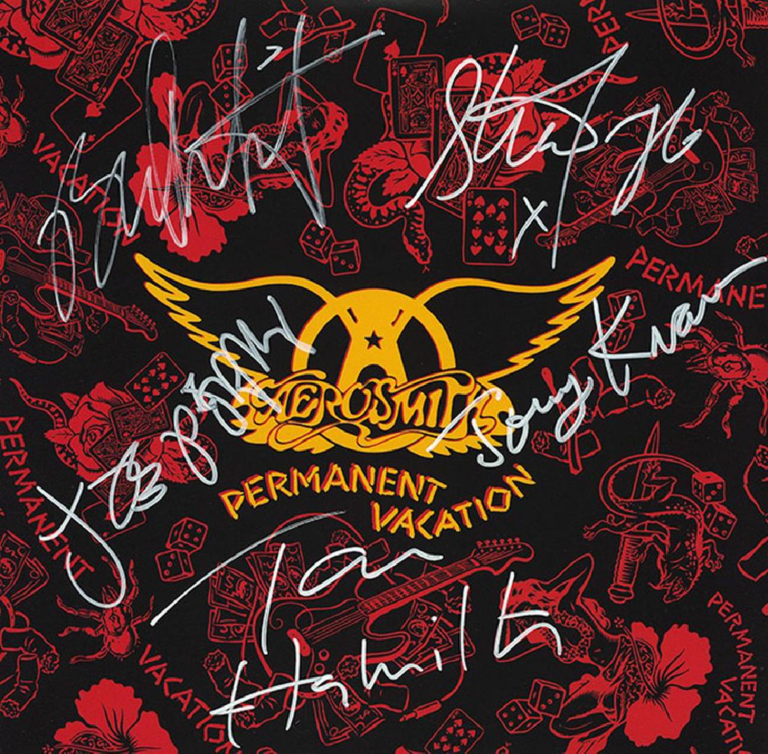 Aerosmith Band Signed Premanent Vacation Album: Signed by Steven Tyler, Joe Perry, Brad Whitford, Tom Hamilton, and Joey Kramer