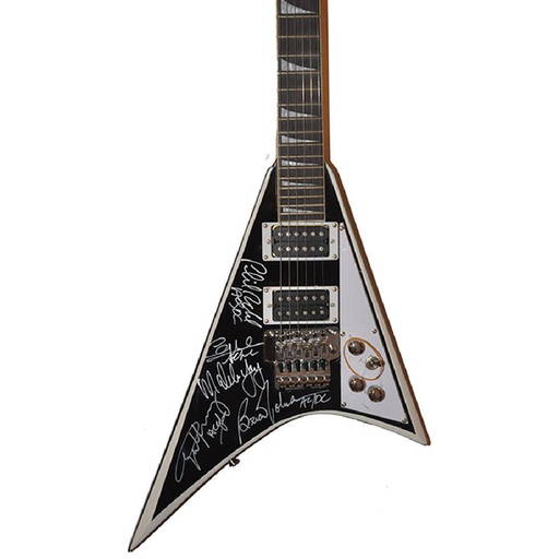 Ac/dc Band Signed Black & White Flying V Guitar