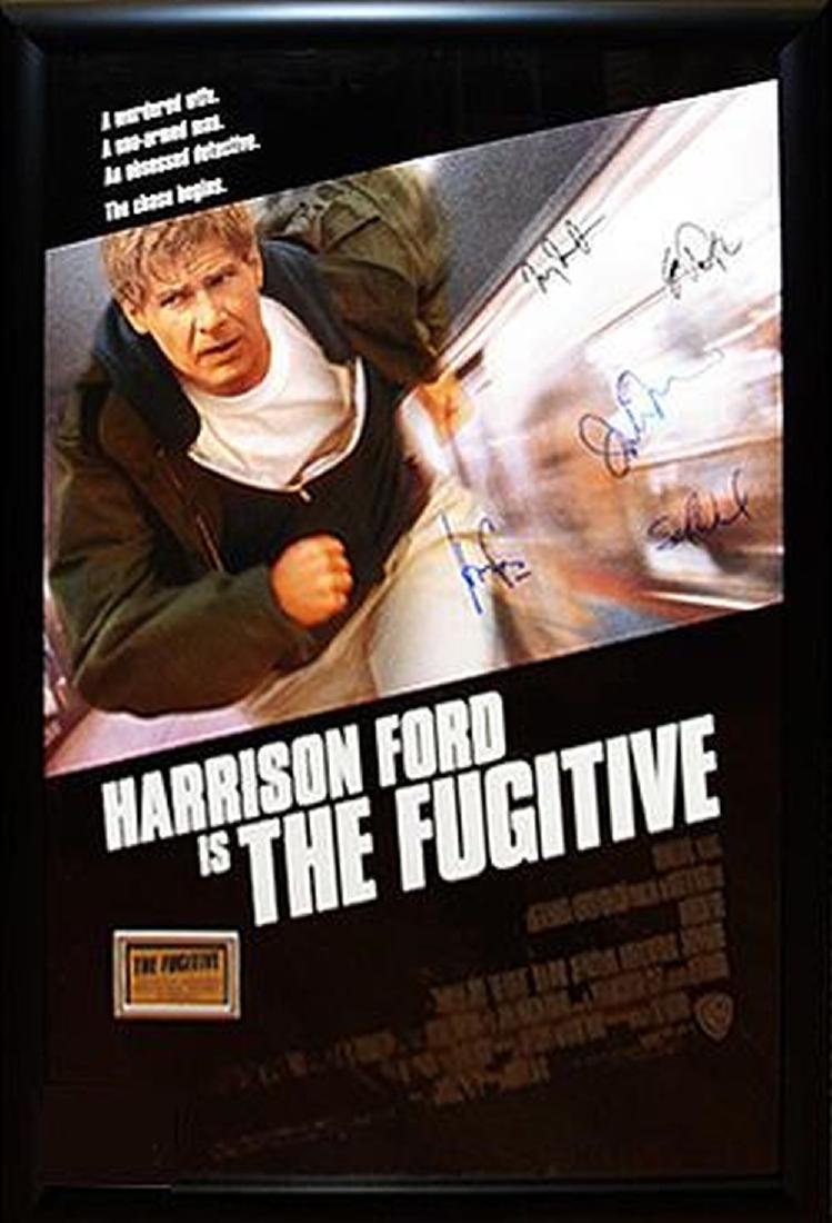 The Fugitive Signed Movie Poster: Signed by Harrison Ford, Tommy Lee Jones, Sela Ward, Julianne Moore, Joe Pantoliano, Jeroen Krabbe, Daniel Roebuck and director Andrew Davis.