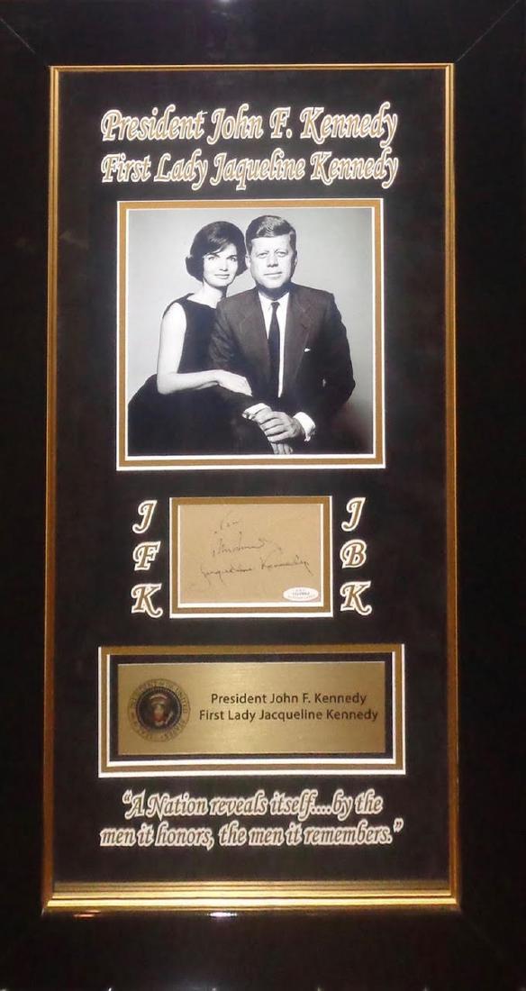 John F. and Jacqueline Kennedy Framed Signature Collage: Signed by John F. Kennedy and Jacqueline Kennedy