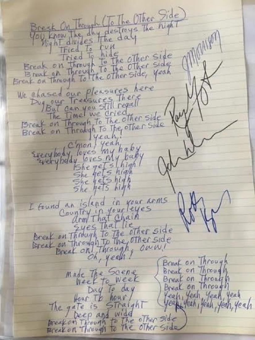 The Doors Signed Break on Through Lyrics
