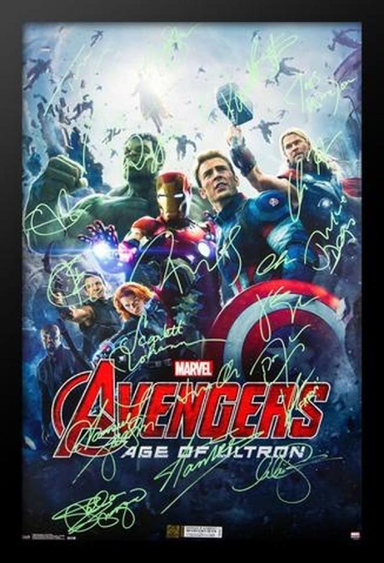 The Avengers - Age of Ultron - Signed Movie Poster with: Signed by Robert Downey Jr, Chris Evans, Chris Hemsworth, Mark Ruffalo, Jeremy Renner, Scarlett Johannson, James Spader, Samuel L Jackson, Aaron Taylor Johnson, Elizabeth Olsen, Cobie Smulders, Paul B