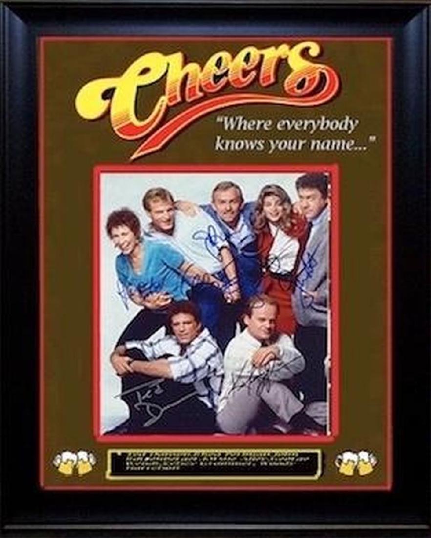 Cheers Signed Collage: Signed by Ted Danson, Rhea Perlman, George Wendt, John Ratzenberger, Woody Harrelson, Kirstie Alley, and Kelsey Grammer