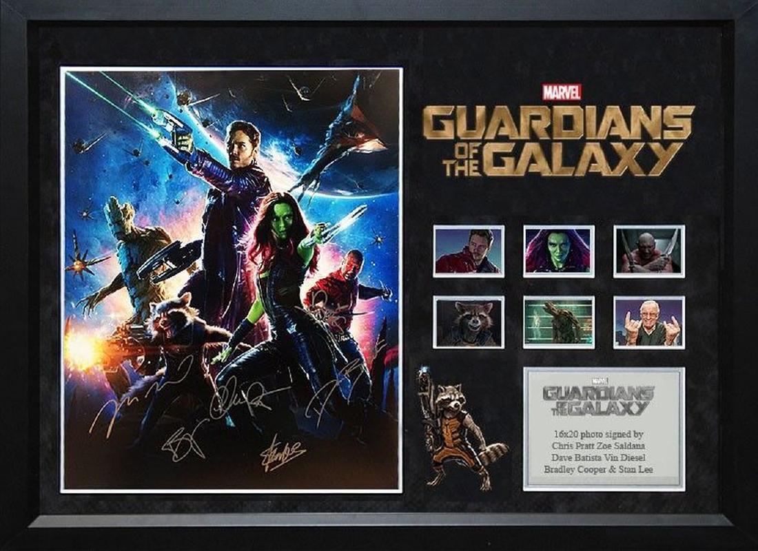 Guardians of the Galaxy Signed Photo Collage: "Guardians of the Galaxy" Cast signed 16x20 collage. The summer blockbuster no one expected!! Awesome signed 16x20 movie poster photo by stars Chris Pratt, Bradley Cooper, Zoe Saldana, Dave Bautista a