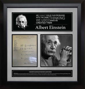 Albert Einstein hand written equation collage: Hand written and autograph collage of Albert Einstein Equation