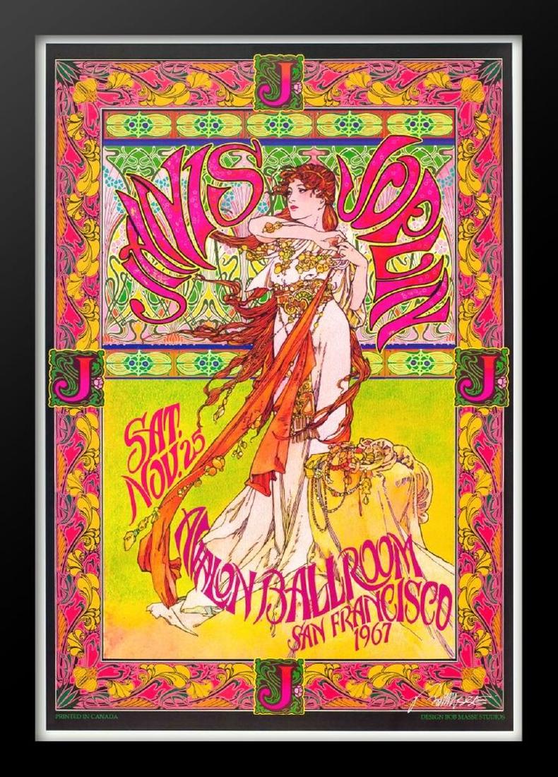 Bob Masse "Janis Joplin" Framed Poster: World renowned rock artist Bob Masse original concert poster. Bob Masse was responsible for helping produce the most memorable concert poster using the psychedelic art genre. Much of his influence was