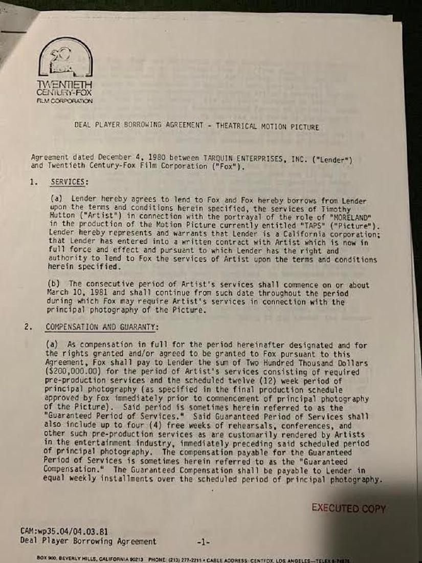 PSA Timothy Hutton Signed 20th Century Fox Contract - 2