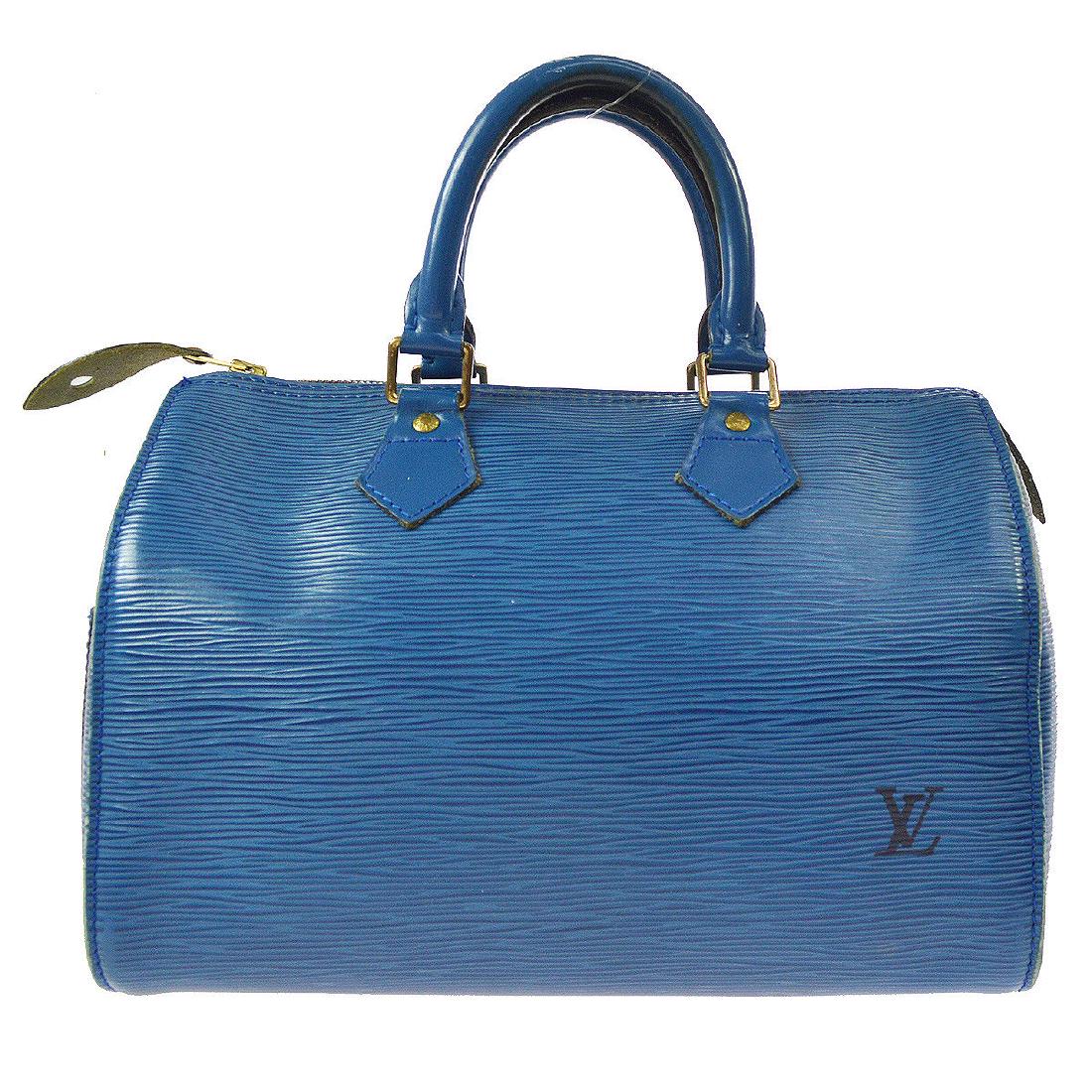 Louis Vuitton Speedy 25 Tote Bag: Pre-Owned Louis Vuitton Speedy 25 Tote Bag W 10.8 x H 7.5 x D 5.9 " Handle Drop. 3.5 " Color: Blue Material: epic Leather, Leather