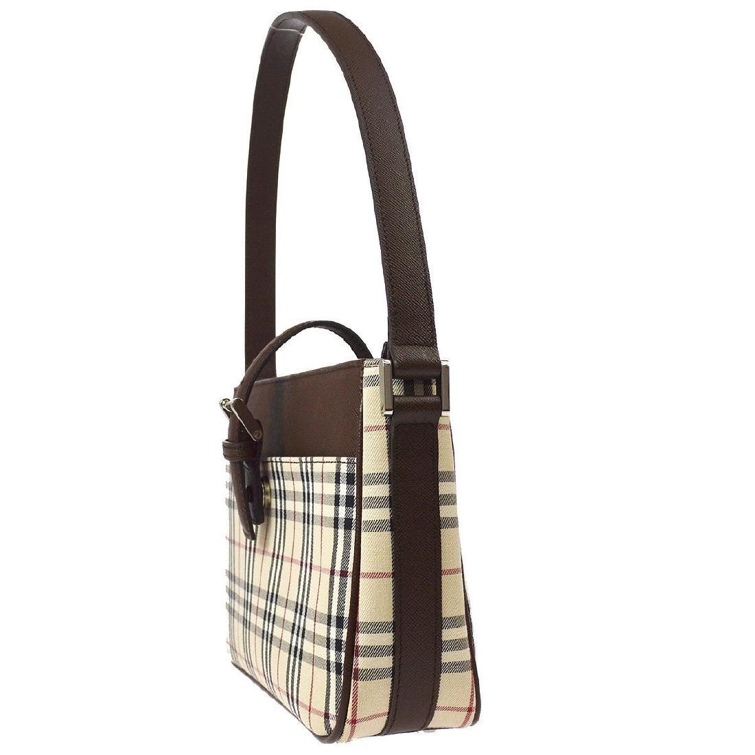Vintage BURBERRY Beige Brown Canvas Leather Check: Color:Beige, Brown, Style:Shoulder Bag Strap Drop:8.3 Depth:2.6 Material: Canvas, Leather Height:6.5 Width:10.2 Brand:BURBERRY No obvious wear and tear