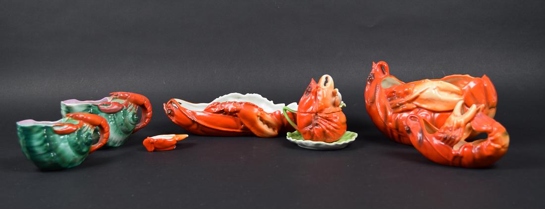 Royal Bayreuth Bavarian Lobster Bowls and service wear: Set of Royal Bayreuth Lobster wear Bowls and Vessels perfect for the beach Home or Lobster Bake. 5000-0027-7
