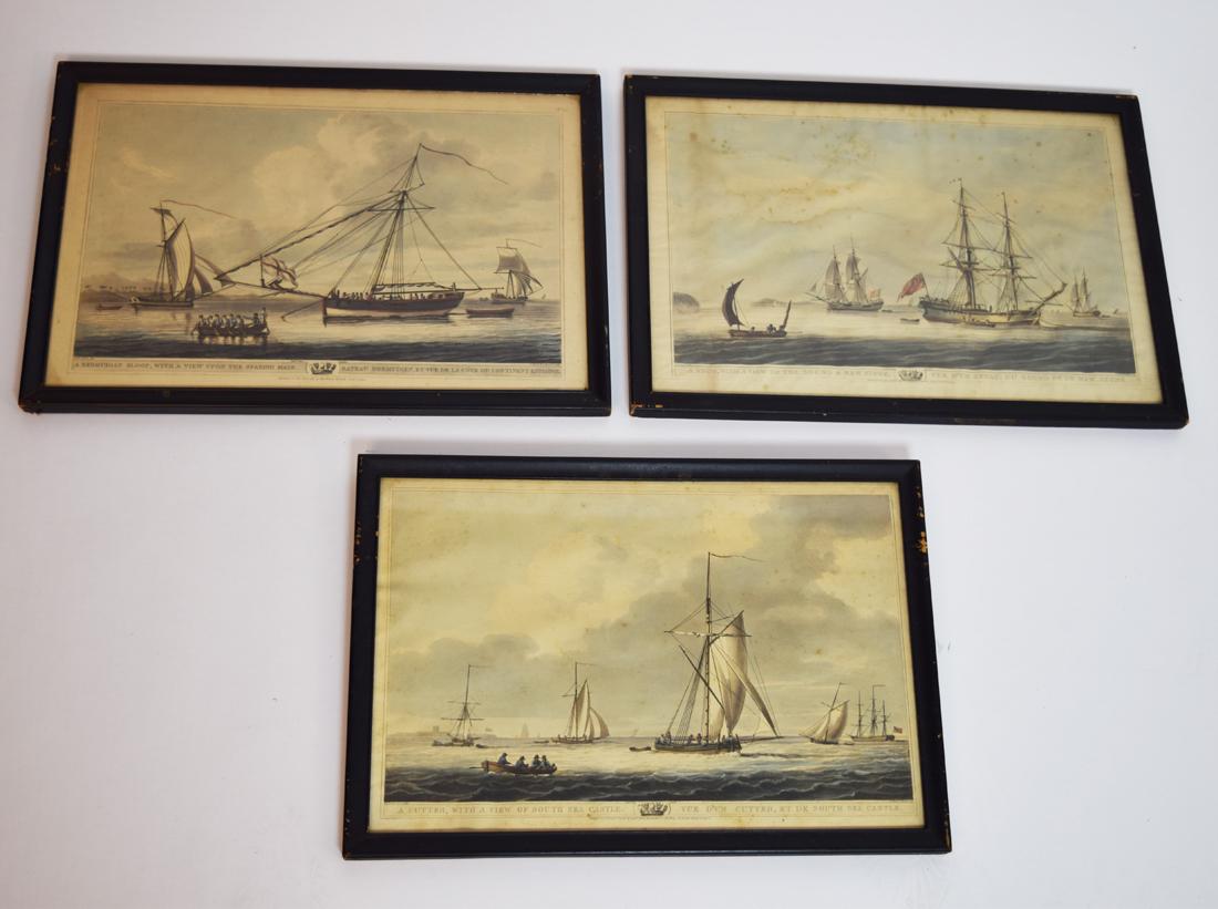 Sailing Prints New Stone, South Sea Castle, & Bermudian: Three sailing lithopraphs from the 19th century, featuring various sailing models in famous ports around the world: New Stone, South Sea Castle, and Bermudian Sloop. All exhibit water damage to varyin