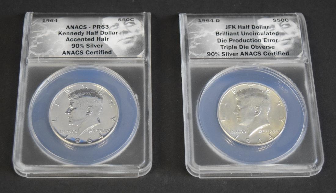 2 1964 Kennedy Silver Half Dollars - error (1 of 4)