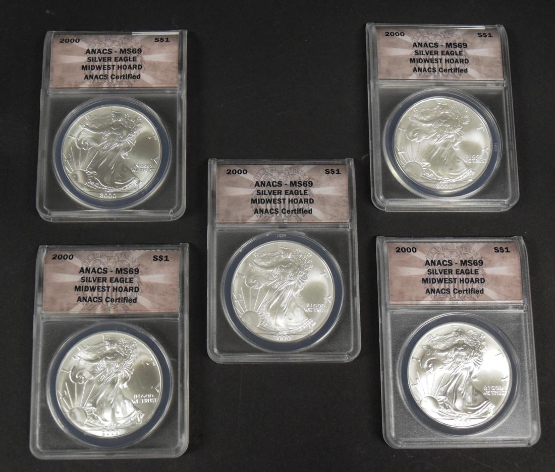 5 $1 Silver Eagle Midwest Hoard Coins (1 of 2)