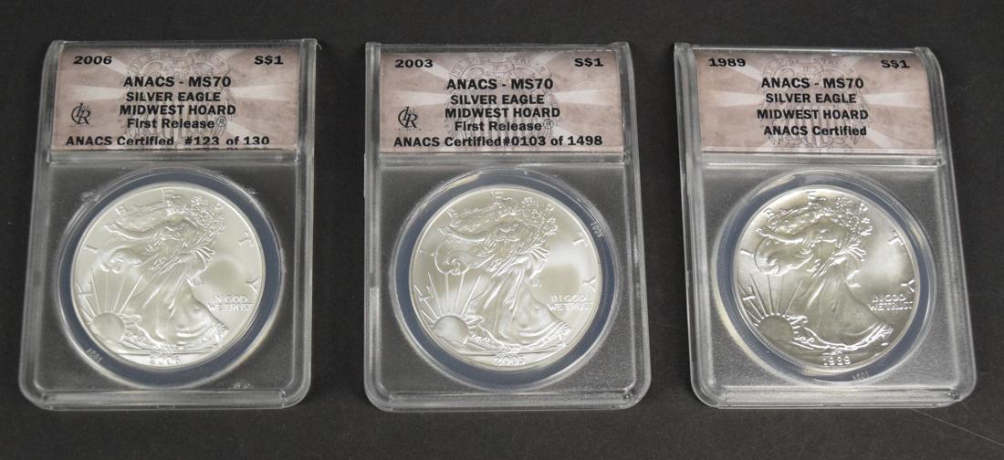 3 $1 Silver Eagle Midwest Hoard Coins (1 of 2)