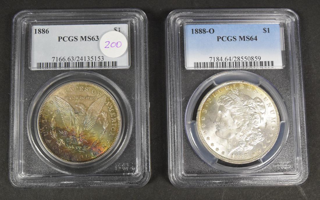 Two (2) US Morgan Silver Dollars , 1886, 1888-O (1 of 2)