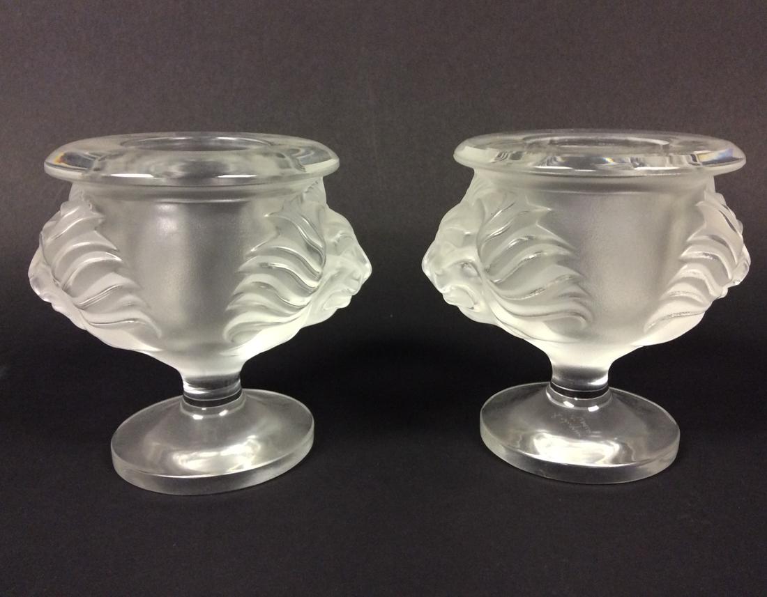 Pair of Lalique-France Crystal Lions Head Vases (1 of 4)