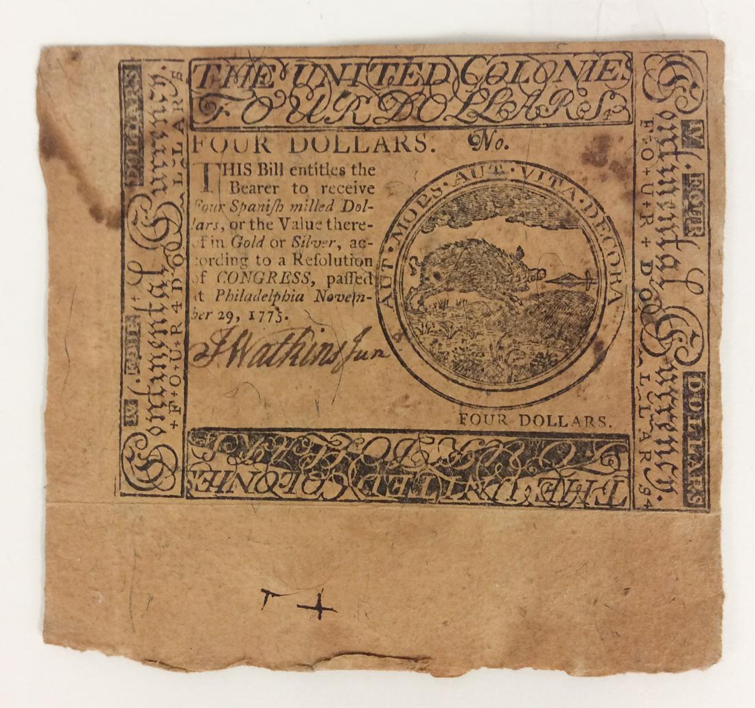US Colonies $4 Note , Philadelphia Nov 29, 1775 (1 of 2)