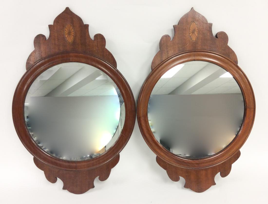 Pair of Antique Mahogany Inlaid Wall Mirrors (1 of 3)