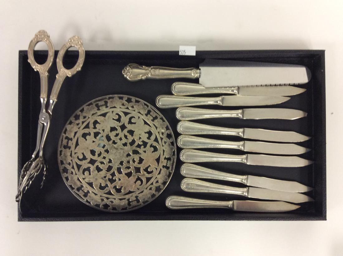 12pcs , Sterling Silver items, knives, serving tongs, (1 of 1)