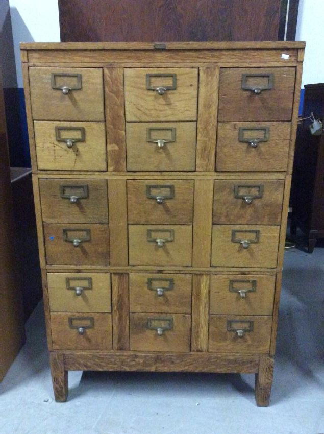 Antique Oak Library Card Sectional Cabinet w/18 (1 of 1)